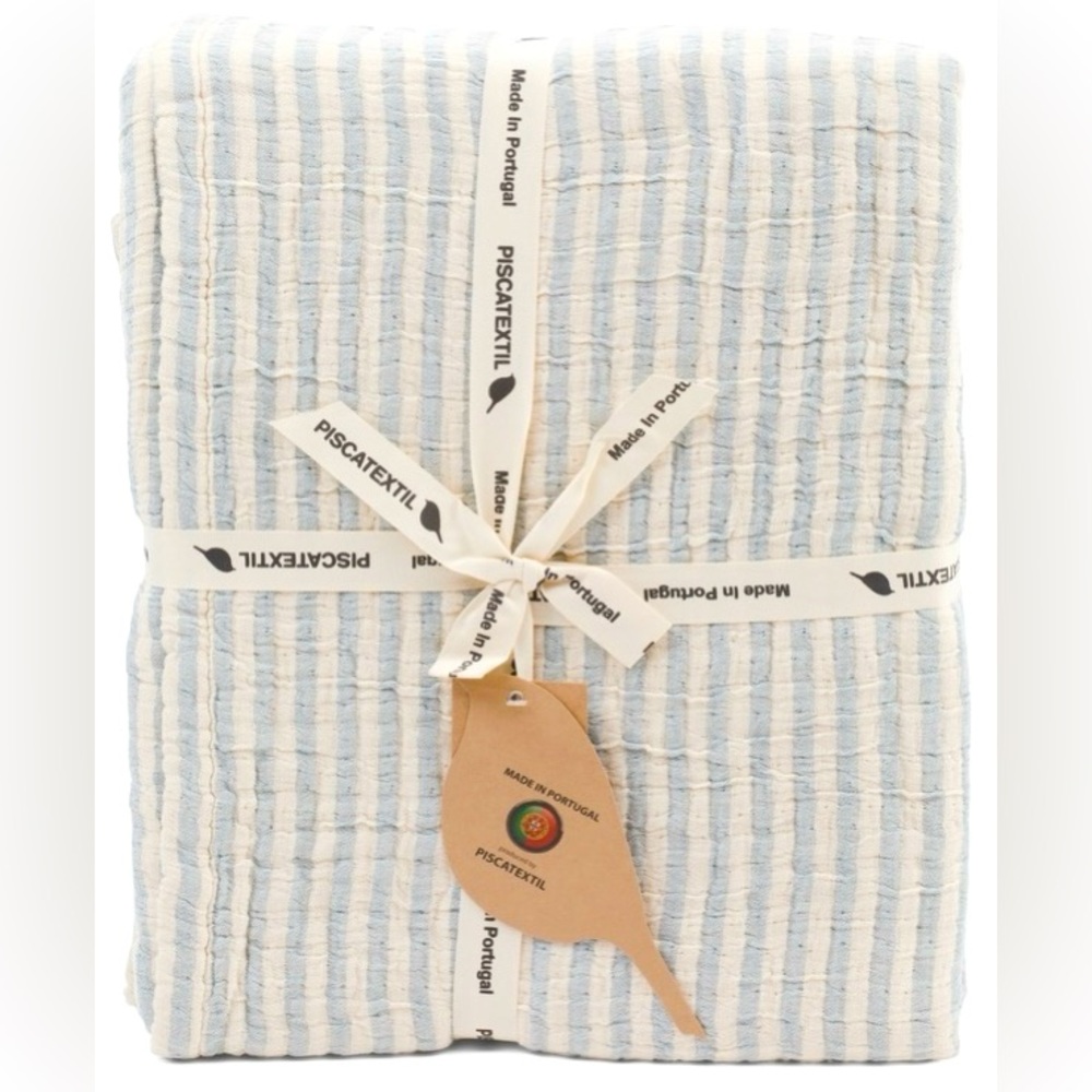 🎁Piscatextil MADE IN PORTUGAL Coverlet - Queen Size - Blue Stripe